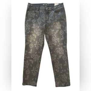 White House Black Market Women Gray Floral Print Slim Ankle Jean Pants Sz 14 New